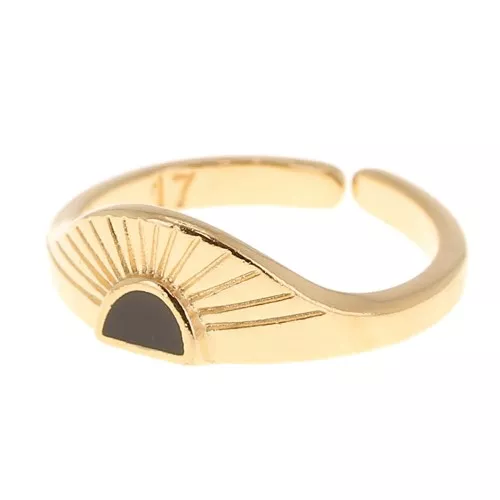 Anello regolabile etnico e resina - Dorato con oro fine- Nero x1