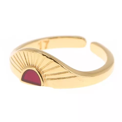 Anello regolabile etnico e resina - Dorato con oro fine- Rosso x1