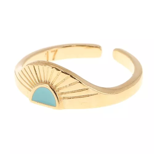 Anello regolabile etnico e resina - Dorato con oro fine- Turchese x1