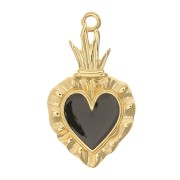 Pendente cuore Ex-voto 27x15 mm - Dorato con oro fino - Nero x1