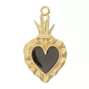 Pendente cuore Ex-voto 27x15 mm - Dorato con oro fino - Nero x1