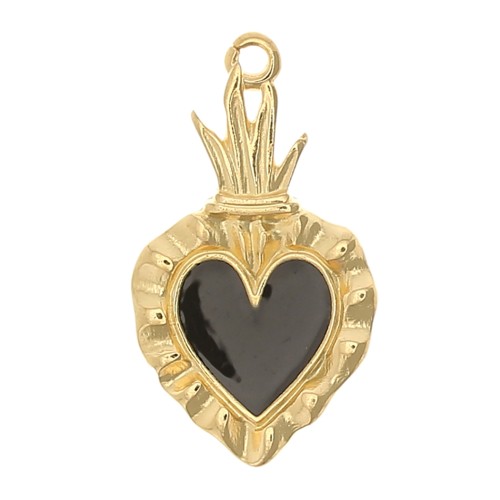 Pendente cuore Ex-voto 27x15 mm - Dorato con oro fino - Nero x1