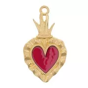 Pendente cuore Ex-voto 27x15 mm - Dorato con oro fine - Rosso x1