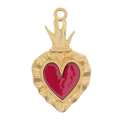 Pendente cuore Ex-voto 27x15 mm - Dorato con oro fine - Rosso x1