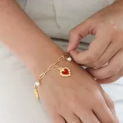 Pendente cuore Ex-voto 27x15 mm - Dorato con oro fine - Rosso x1