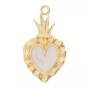 Pendente cuore Ex-voto 27x15 mm - Dorato con oro fine - Bianco x1