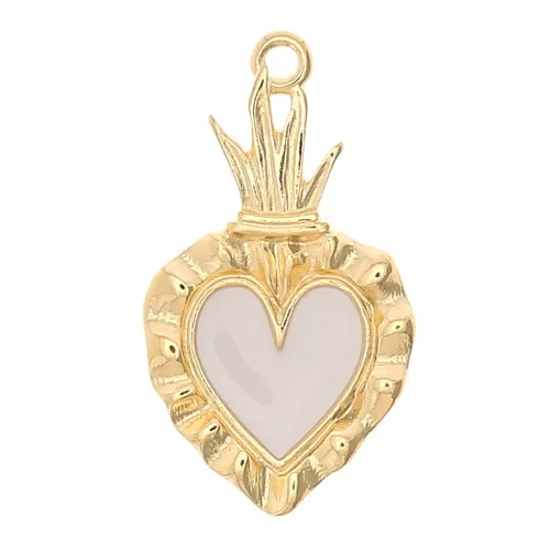 Pendente cuore Ex-voto 27x15 mm - Dorato con oro fine - Bianco x1