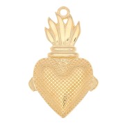 Pendente cuore Ex-voto con fiori 31x19 mm - Dorato con oro fine x1