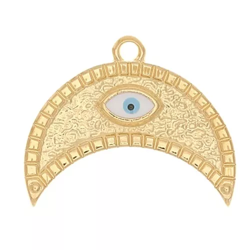 Pendentif demi-lune travaillé motif oeil résine époxy 18x22mm - Dorato con oro x1