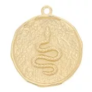 Pendente tondo irregolare martellato serpente 28x24 mm - Dorato con oro fine x1