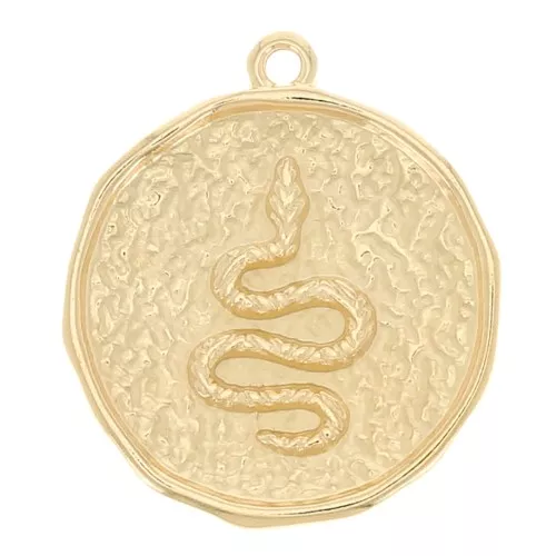 Pendente tondo irregolare martellato serpente 28x24 mm - Dorato con oro fine x1