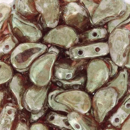 Perline in vetro 2 fori Paisley Duo 9x5.5 mm Crystal Gleam Red Glaze x10g