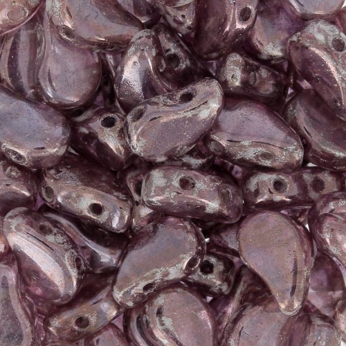 Perline in vetro 2 fori Paisley Duo 9x5.5 mm Crystal Gleam Green Glaze x10g