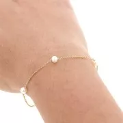 Catena maglia Forzatina perle imitazione madreperla 4.5mm Gold filled bianco x20cm