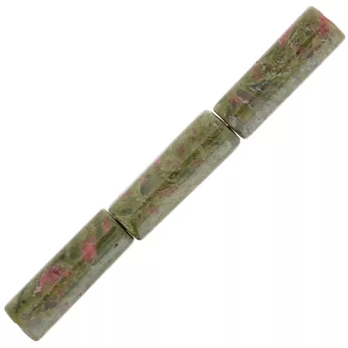 Perle tubi in pietra gemma 15x5 mm - Unakite x5