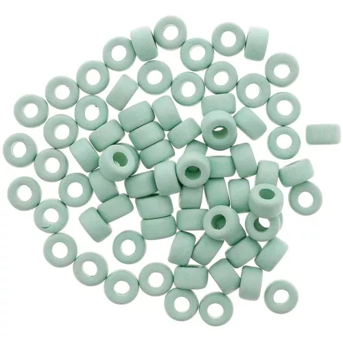 Perle tubi stile Heishi in ceramica 9x5.5 mm - Blu anatra mat x20