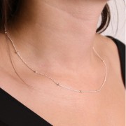 Girocollo catena maglia forzatina alterna perle tonde 2.5 mm- Argento 925 x42 cm