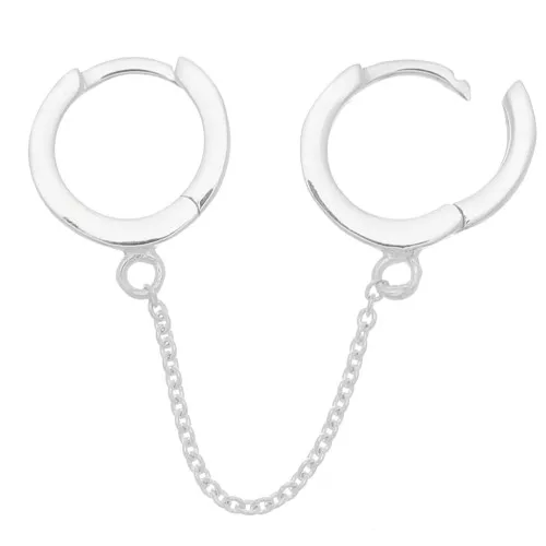 Orecchini cerchio 2 fori manette con catene 57x11.5 mm in Argento 925 x1