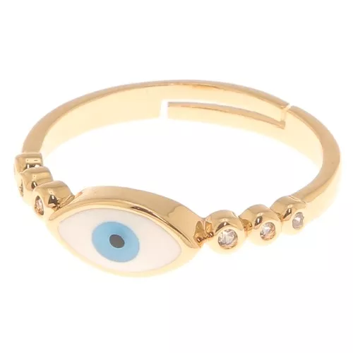 Fine anello regolabile con occhio - resina e Ossido di zirc- Oro - Bianco - Blu x1