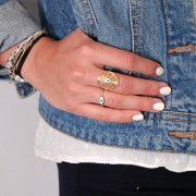 Fine anello regolabile con occhio - resina e Ossido di zirc- Oro - Bianco - Blu x1