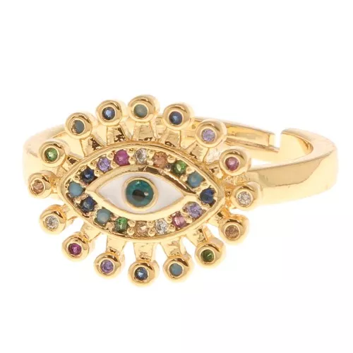 Anello regolabile - occhio con Ossido di zirconi- Dorato - Bianco - Multicolore x1