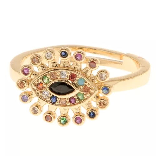 Anello regolabile - occhio con Ossido di zirconio - Dorato - Nero - Multicolore x1