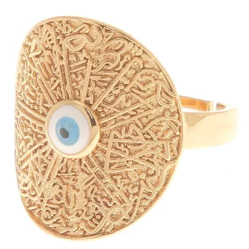 Anello lavorato regolaile largo - modello occhio- Dorato - Bianco - blu x1