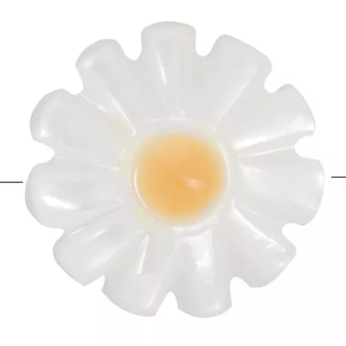 Perle fiori margherita 12 mm in madreperla - Bianco - Arancione x1