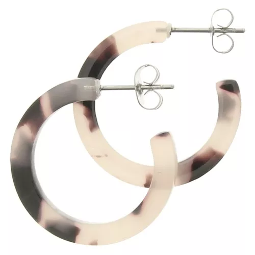 Orecchini cerchio in acetato di cellulosa 25mm Squama di tartaruga Beige - Nero x2