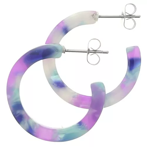 Orecchini cerchio in acetato di cellulosa 25mm Squama di tartaruga Viola blux2