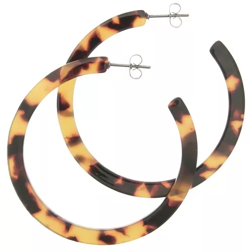 Orecchini cerchio in acetato di cellulos 50mm Squama di tartaruga Marrone- Nero x2