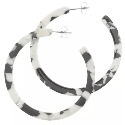 Orecchini cerchio in acetato di cellulosa 50mm Squama di tartaruga Bianco nero x2