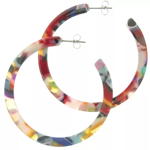 Orecchini cerchio in acetato di cellulosa 50mm Squama di tartaruga Multicolore x2