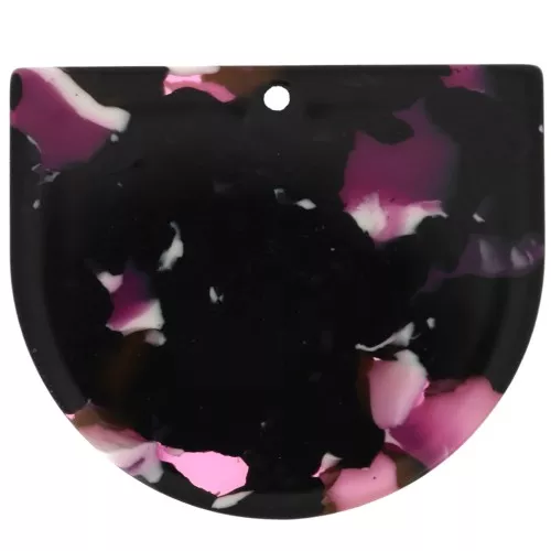 Pendente mezza-luna in acetate 29x34 mm - Squama di tartaruga Prugna - bianco x1