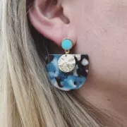 Pendente mezza-luna in acetate 29x34 mm - Squama di tartaruga Ocra - Bianco x1