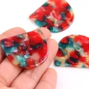 Pendente mezza-luna in acetate 29x34 mm - Squama di tartaruga Rosso-bianco - Verde