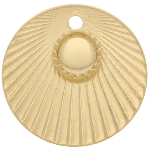 Charm tondo effetto pieghettato 15mm per cabochon 4mm - placcato oro x1