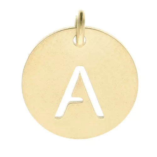 Ciondolo tondo 12 mm - lettera A - con anello - acciaio inossidabile 304 dorato x1