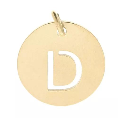 Ciondolo tondo 12 mm - lettera D - con anello - acciaio inossidabile 304 GOLD x1