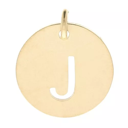 Ciondolo tondo 12 mm - lettera J - con anello - acciaio inossidabile 304 dorato x1