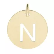 Ciondolo tondo 12 mm - lettera N - con anello - acciaio inossidabile 304 dorato x1