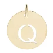 Ciondolo tondo 12 mm - lettera Q - con anello - acciaio inossidabile 304 dorato x1