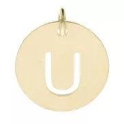 Ciondolo tondo 12 mm - lettera U - con anello - acciaio inossidabile 304 dorato x1