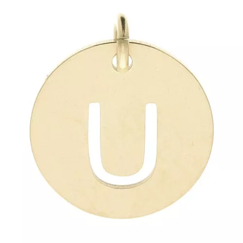 Ciondolo tondo 12 mm - lettera U - con anello - acciaio inossidabile 304 dorato x1