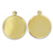 Castone pendente tondo retro piatto mm. 18 dorato con oro fino x1|raw }}