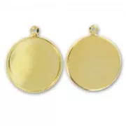 Castone pendente tondo retro piatto mm. 18 dorato con oro fino x1