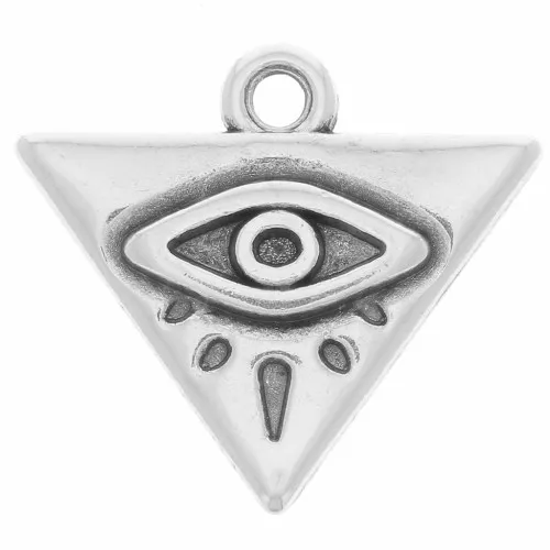 Ciondolo triangolo con occhio 14x16 mm - Placcatura argento antico x1