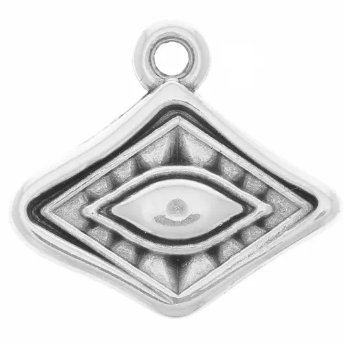 Ciondolo rombo lavorato con occhio 14x15 mm - Placcatura argento antico x1