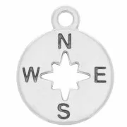 Ciondolo rotondo 17x14mm a forma di rosa dei venti - placcatura in argento antico x1