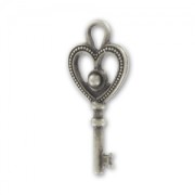Ciondolo Chiave Cuore mm. 29 Placcatura argento fino brunito x1